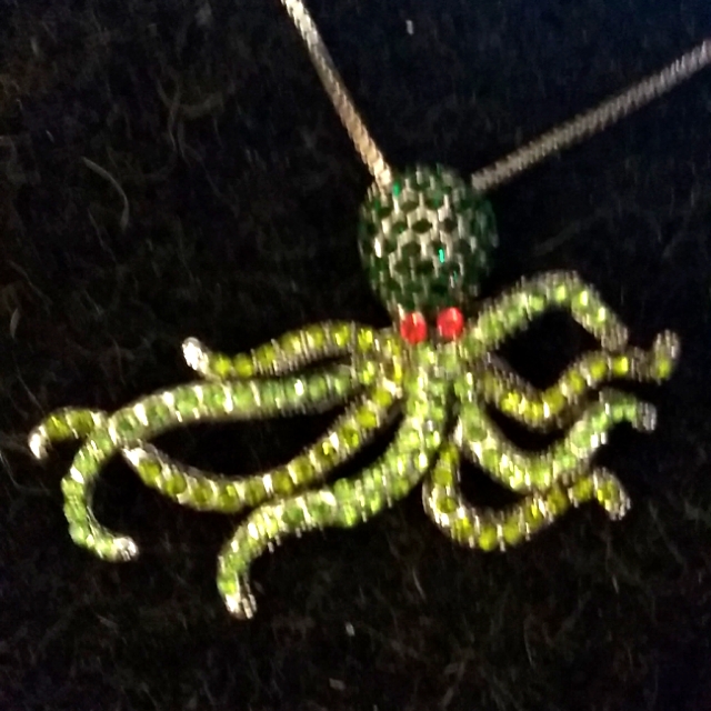 Crystal Covered Octopus Brooch Pendant Necklace